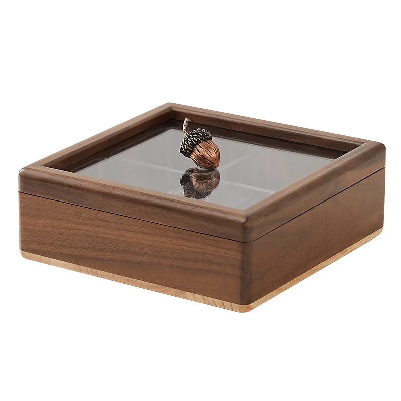 

Dried fruit storage box Candy box Black walnut solid wood Home living room Creative grid with lid Snack fruit