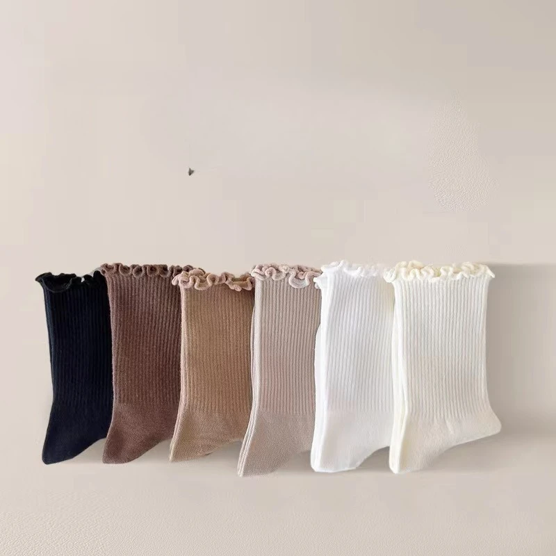 6 أزواج أنبوب طويل الربيع والخريف نمط الأذن حافة مكدسة الجوارب النسائية نمط الكلية بلون الحلو فتاة الأوسط جوارب أنبوبية
