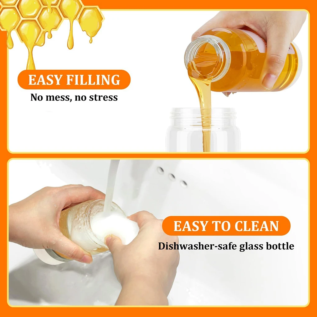 300ml Glass Bottle Honey Syrup Dispenser Food Grade Leakproof Glass Honey Dispenser Pot Syrup Storage Drip-free Honey Pourer