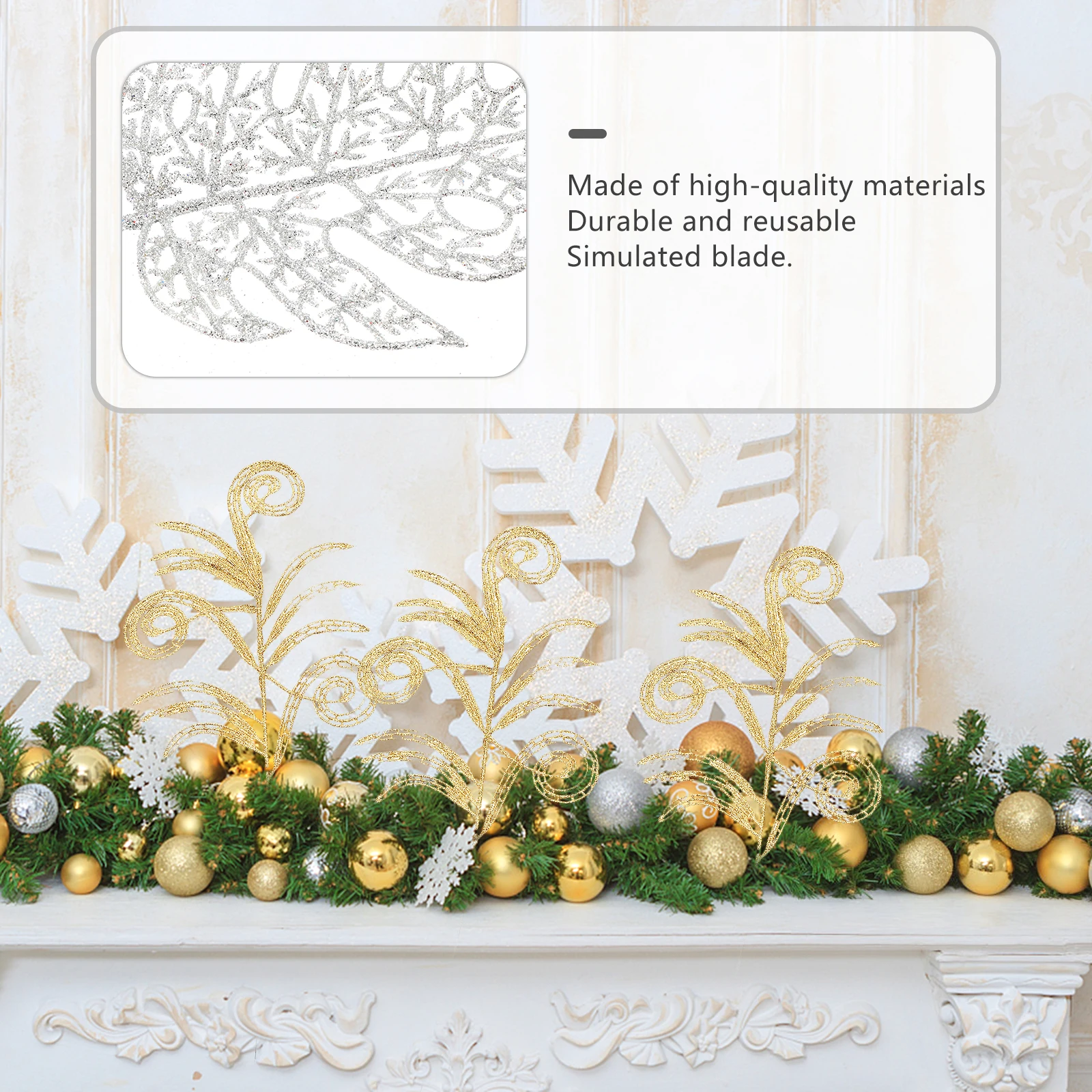 

10Pcs Xmas Simulation Leaf Glitter Christmas Tree Ornament Party Decor Premium Material Garland Accessory Xmas Glitter Leaf