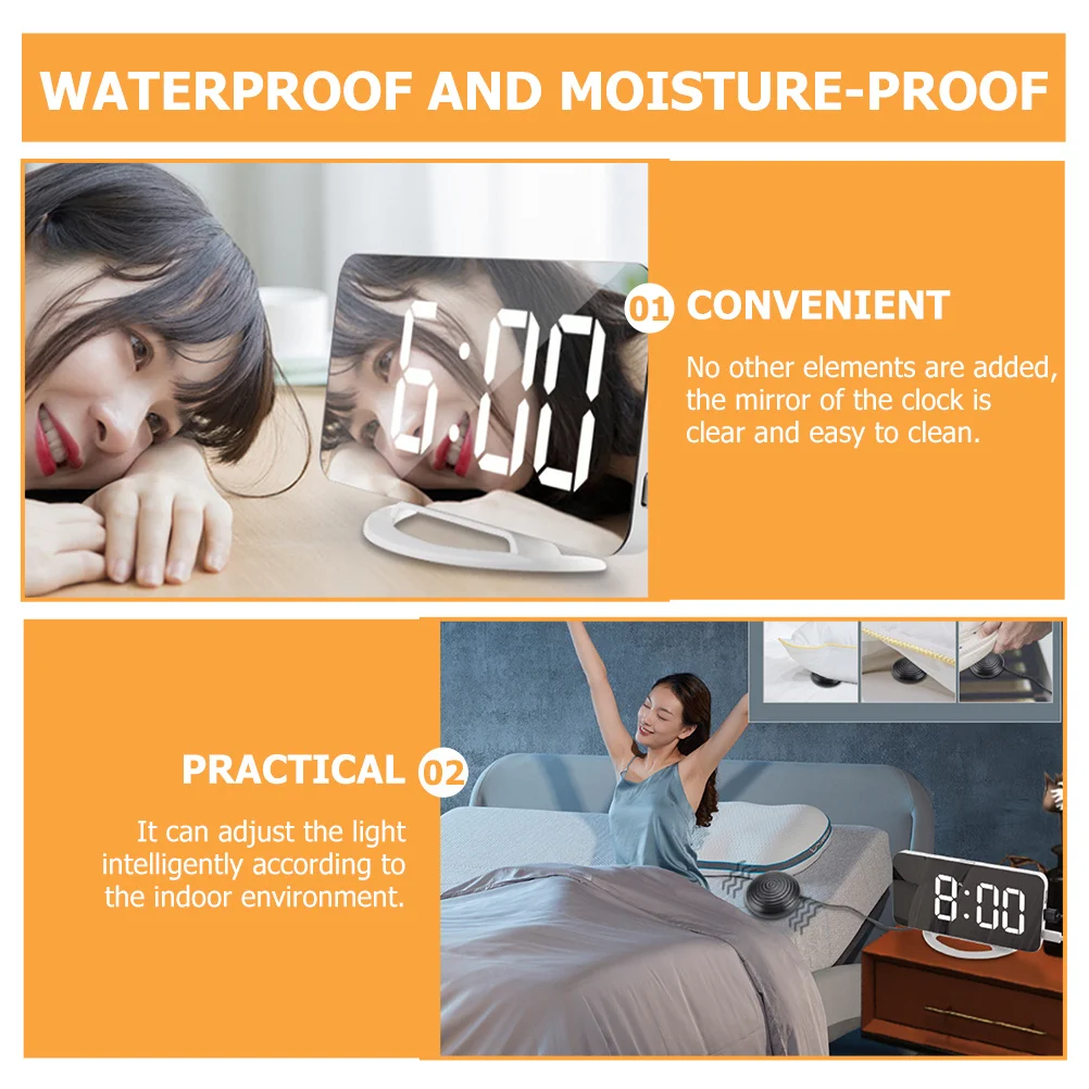 

1Set Digital Vibrating Alarm Clock Mirror Design Super Loud Bedroom Alarm Clock Intelligent Light Adjustment Large LED Screen