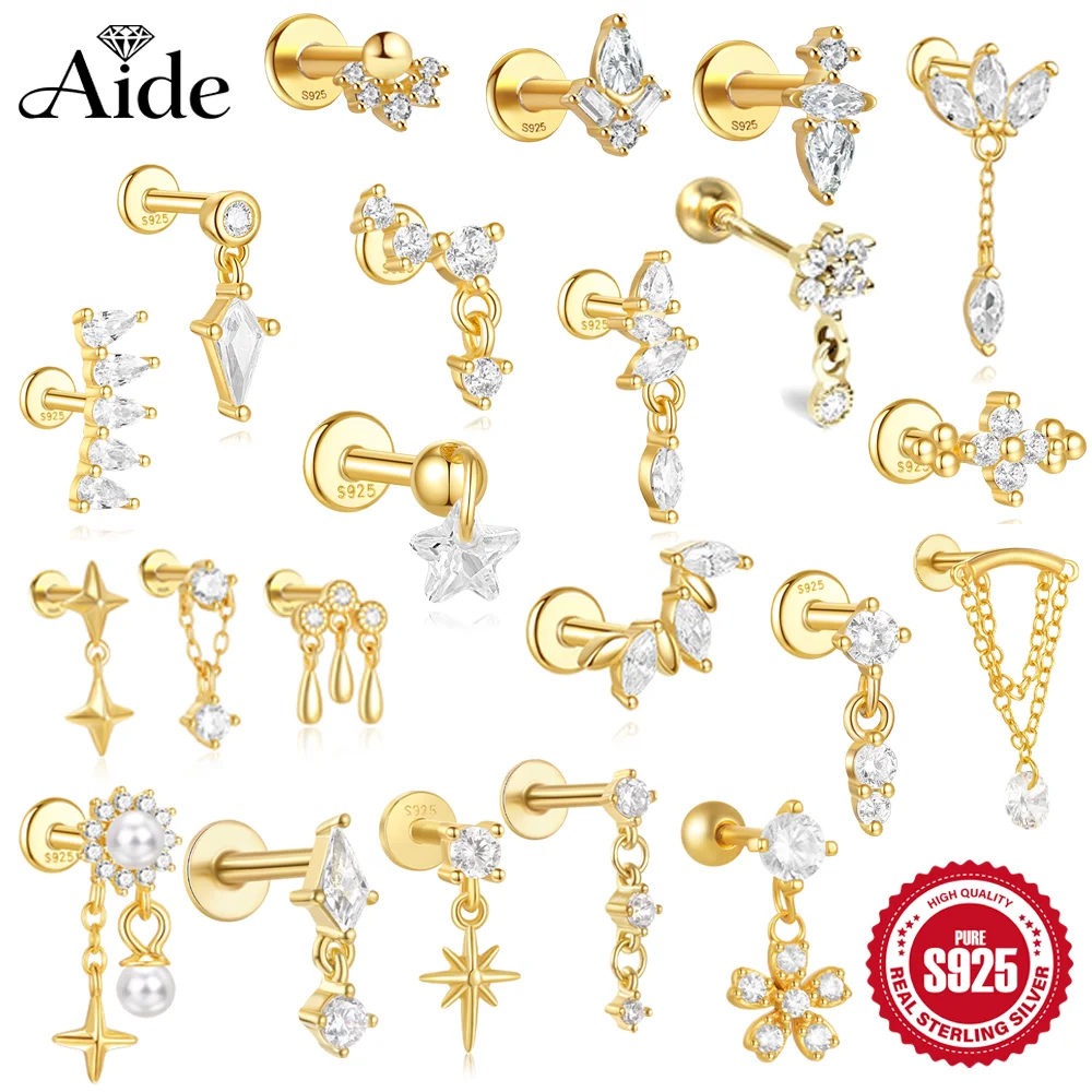 

AIDE 925 Sterling Silver Star Heart WaterDrop Pendant Tassel Earrings for Women Cartilage Piercing Earring Valentine's Day Gifts