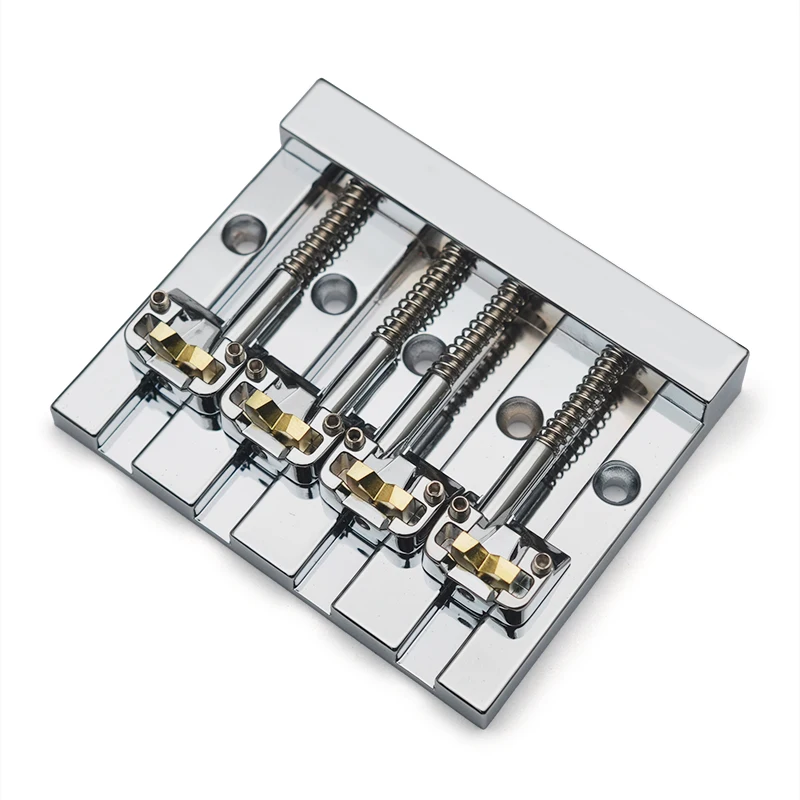 Vintage 4-String Bass Bridge 82x68.3MM String Bottom Through with Brass Saddle String Spacing 18.6MM Bass Fixed Bridge Chrome