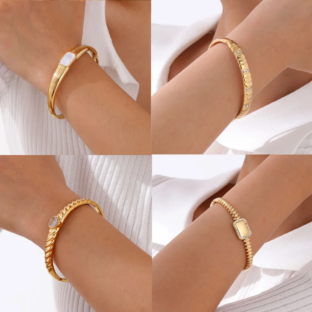 

Stainless Steel Polish Round Wire Bracelet for Women 14K Gold Plated Wide Bracelet Bangle Fashion Jewelry Women Gifts