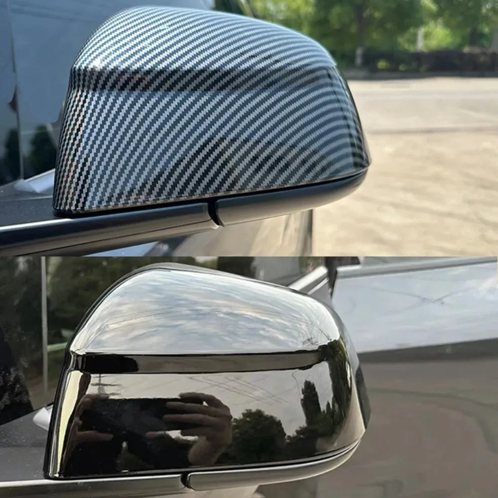 2PCS Tesla Model YL / Y Juniper  Carbon Fiber Black Side Mirror Cover ABS No Damage Install Protective Decoration