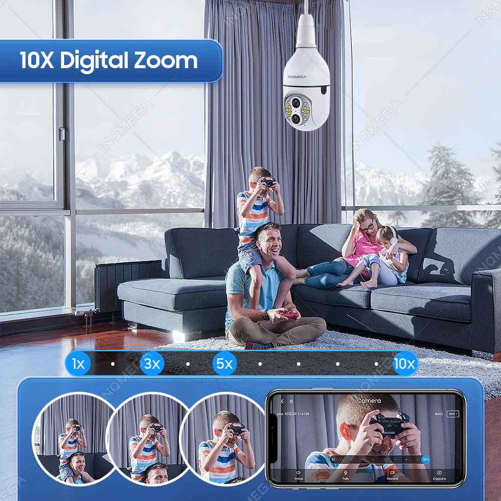 INQMEGA 1080P Bulb Camera E27 WIFI Surveillance IP Camera 10X Zoom Video Indoor Security Monitor Motion Tracking Night Vision image 4
