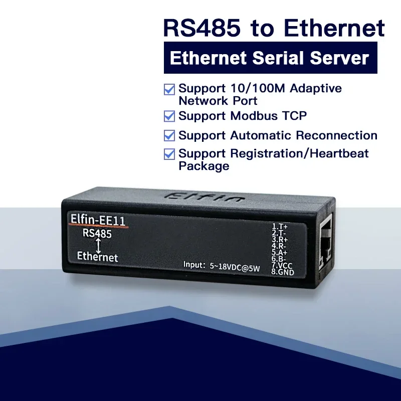 EE11 미니 RS485 직렬 서버-이더넷 Modbus TCP 직렬-이더넷 RJ45 변환기, 임베디드 웹 서버 포함