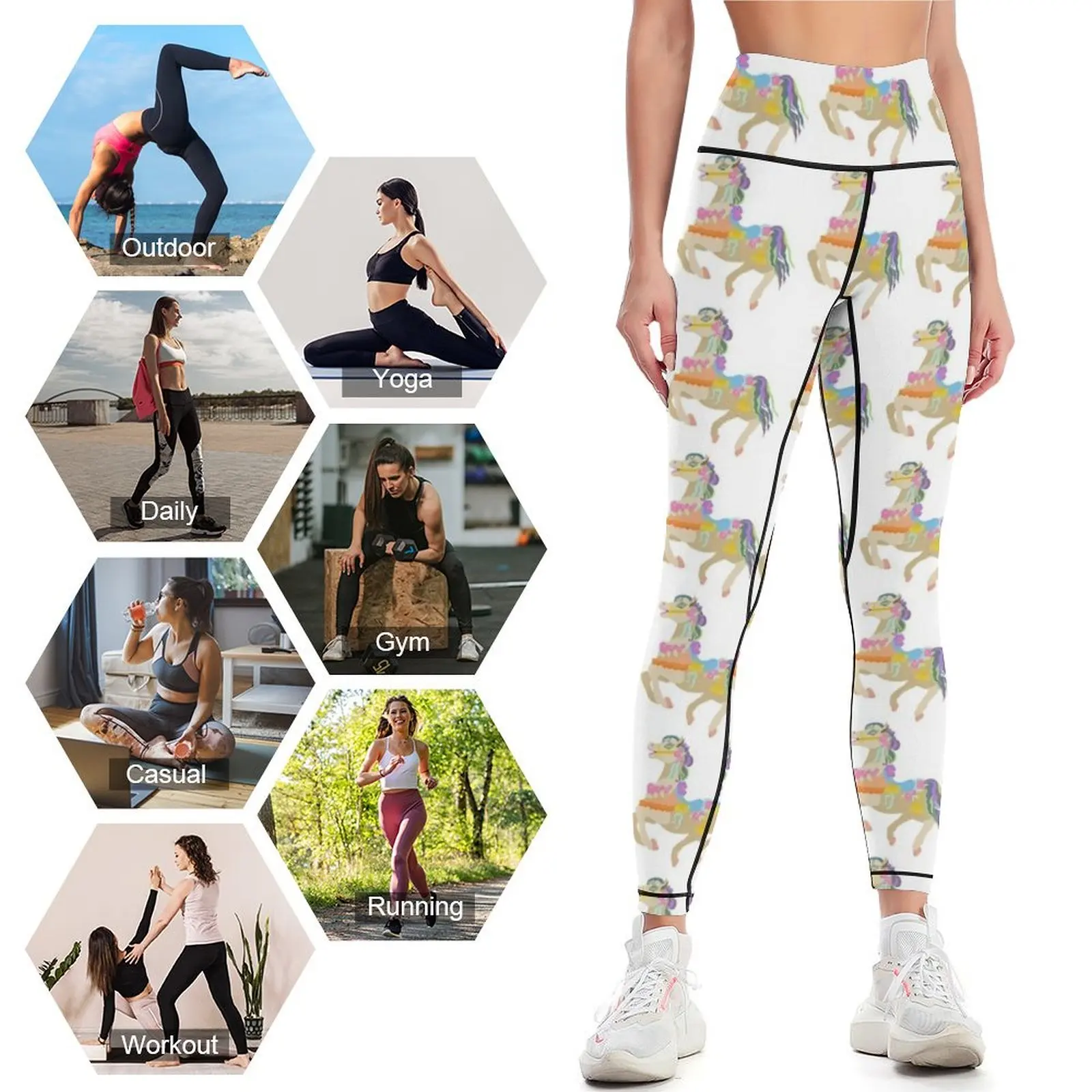 Carnaval Carrousel Paard (Single) Leggings Harembroek Sport Voor Push Up Womens Leggings