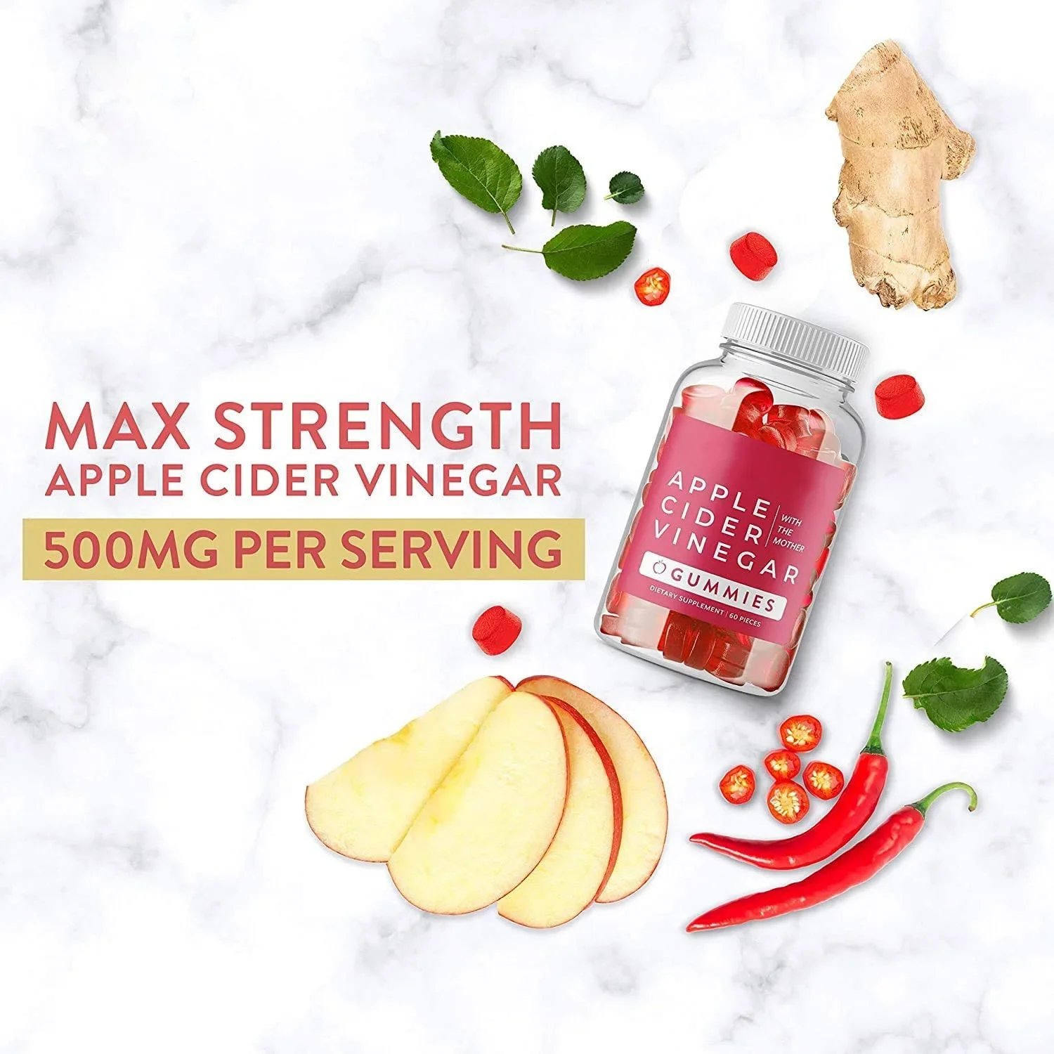 1 bottle Apple vinegar gum, vitamin supplement, help digestion, metabolism, weight control, healthy dietary supplement.