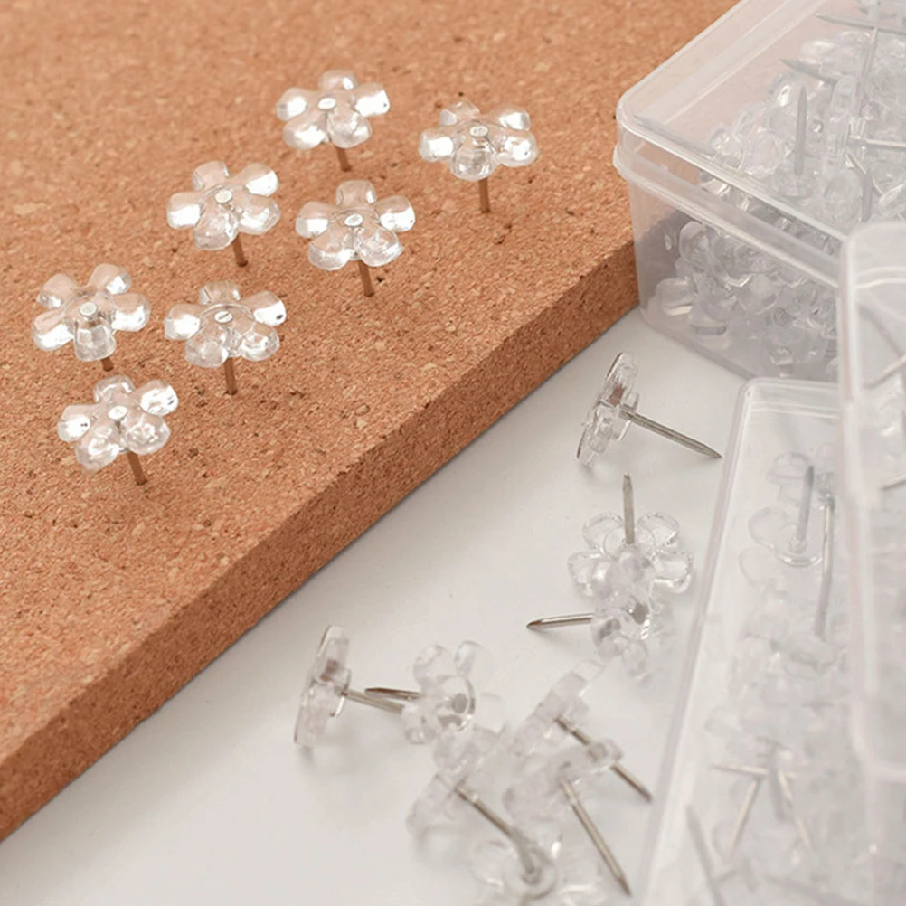 100pcs Flower Shape Push Pins Cork Board Thumb Tacks Clear Map Thumbtacks School Office Stationery Binding Supplies