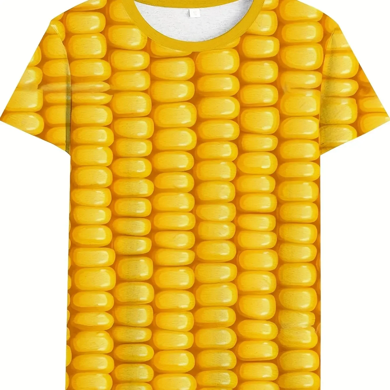 Trendy Men's Funny 3D Corn Cob All Over Print T-Shirt Realistic Corn Kernel Graphic Short Sleeve Tee Novelty Casual Food Top