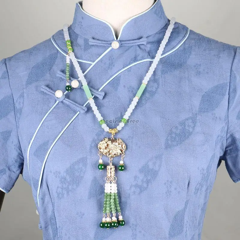 2023 new long chinese traditional ancient style necklace hanfu bead tassel accessory elegant retro style qipao accessory s578