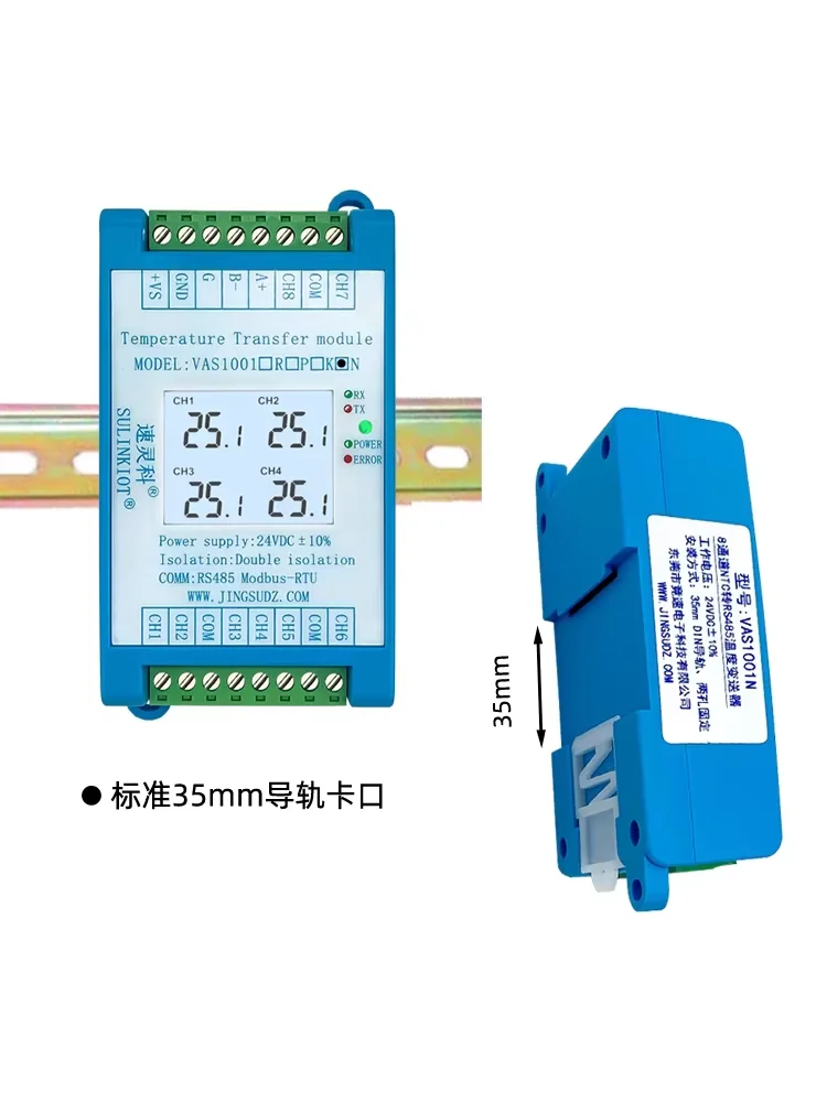 4-kanałowy nadajnik PT100 rezystancja termiczna 8-kanałowa termopara typu K na moduł RS485 NTC VAS1001
