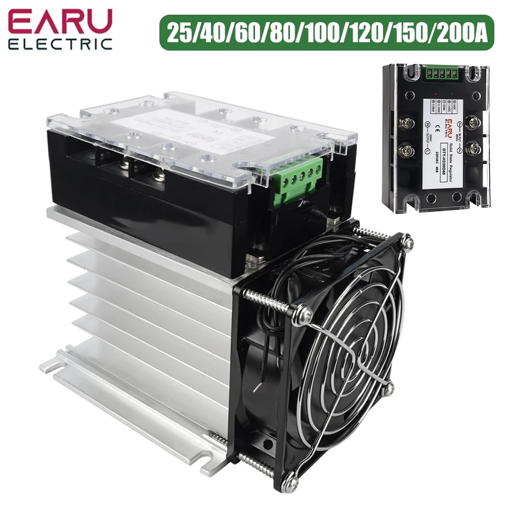 EARU Single Phase Solid State Relay Voltage Regulator Module Power Regulator Thyristor AC220V 25A-200A SSR Fully Isolated Fan