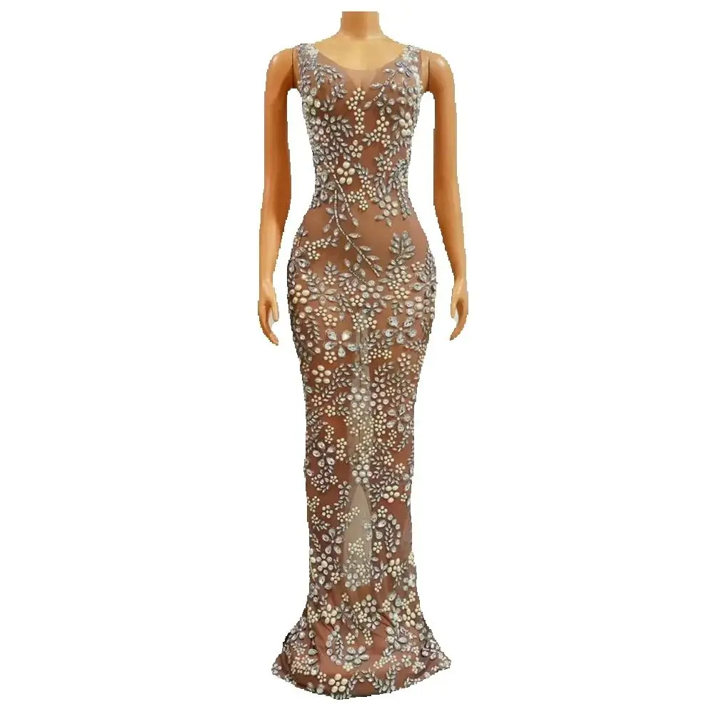 عرض فتاة زي فاخر حفلة الزي بريق كوكتيل فستان ماكسي المرأة الفاخرة الماس شبكة فستان حفلات مثير شبكة المشاهير مساء #1