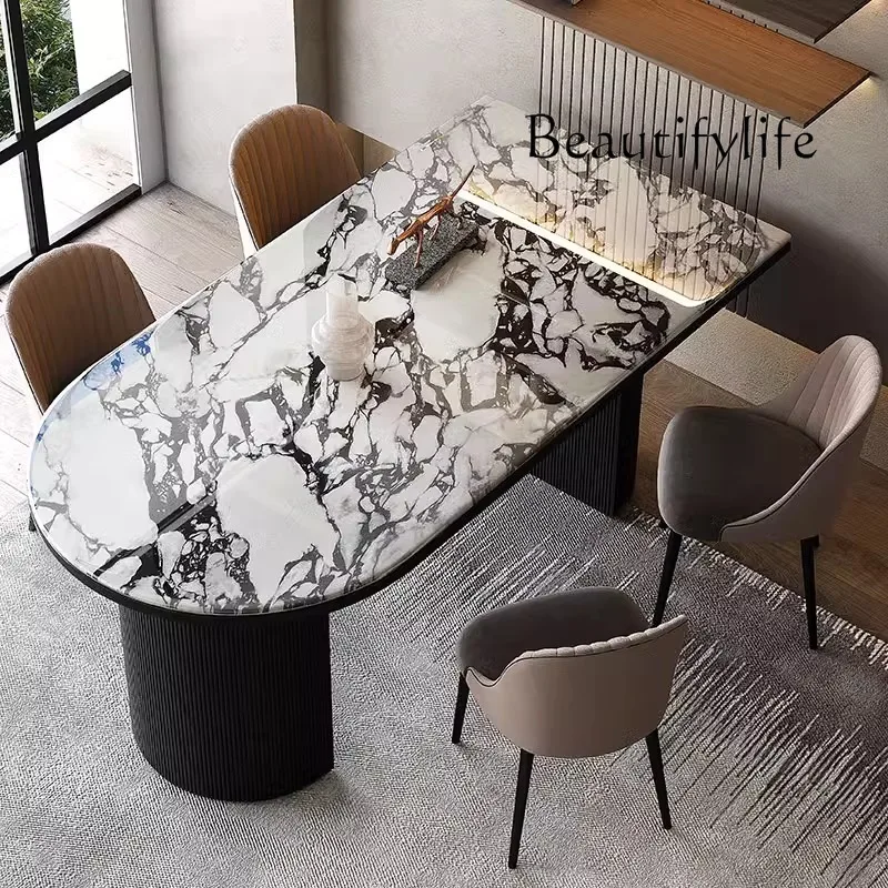 

Semicircular island marble dining table light luxury stone simple small apartment home table designer modern