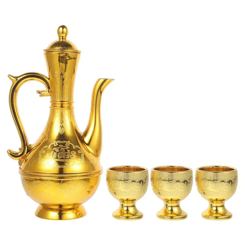 1 Set European Offering Cup Set Altar Goblet Wine Pot Combination Buddhist Supply Vintage Enshrine Glass Traditional Sacrifice