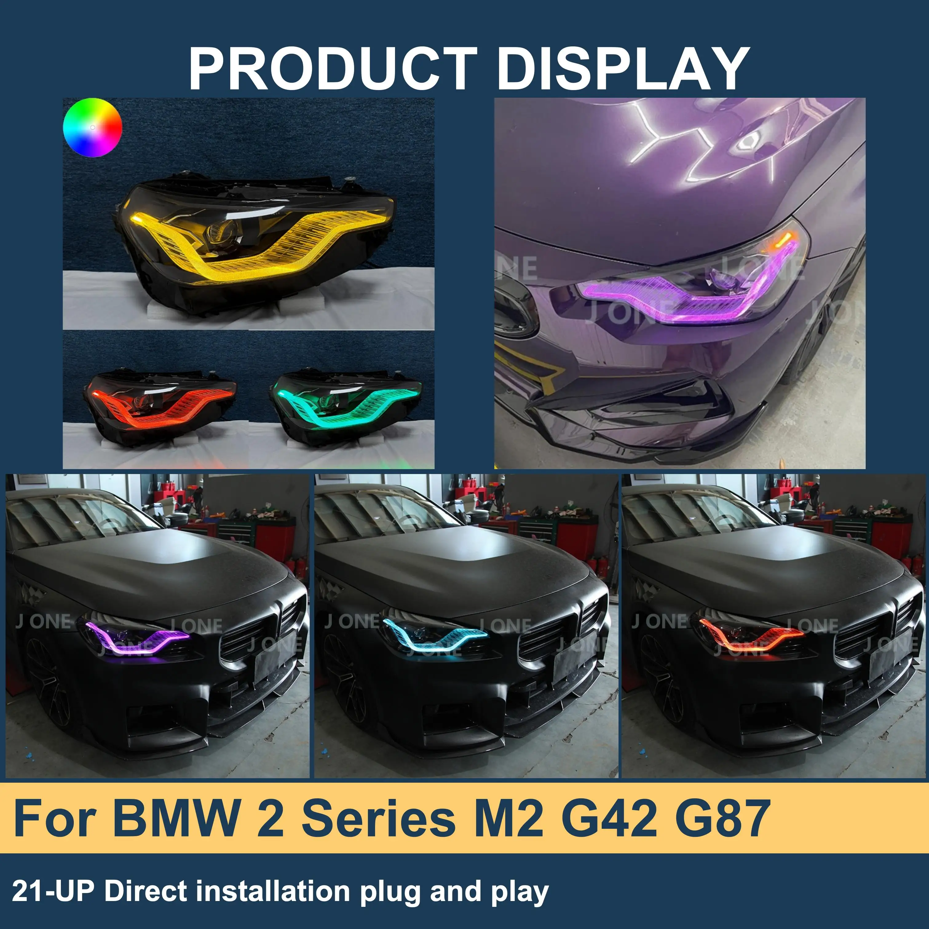 J ONE Led Car Light Manufacturer Drl Rgb Colour Control By Phone Headlight For BMW 2 Series M2 G42 G87 2021-UP Headlights