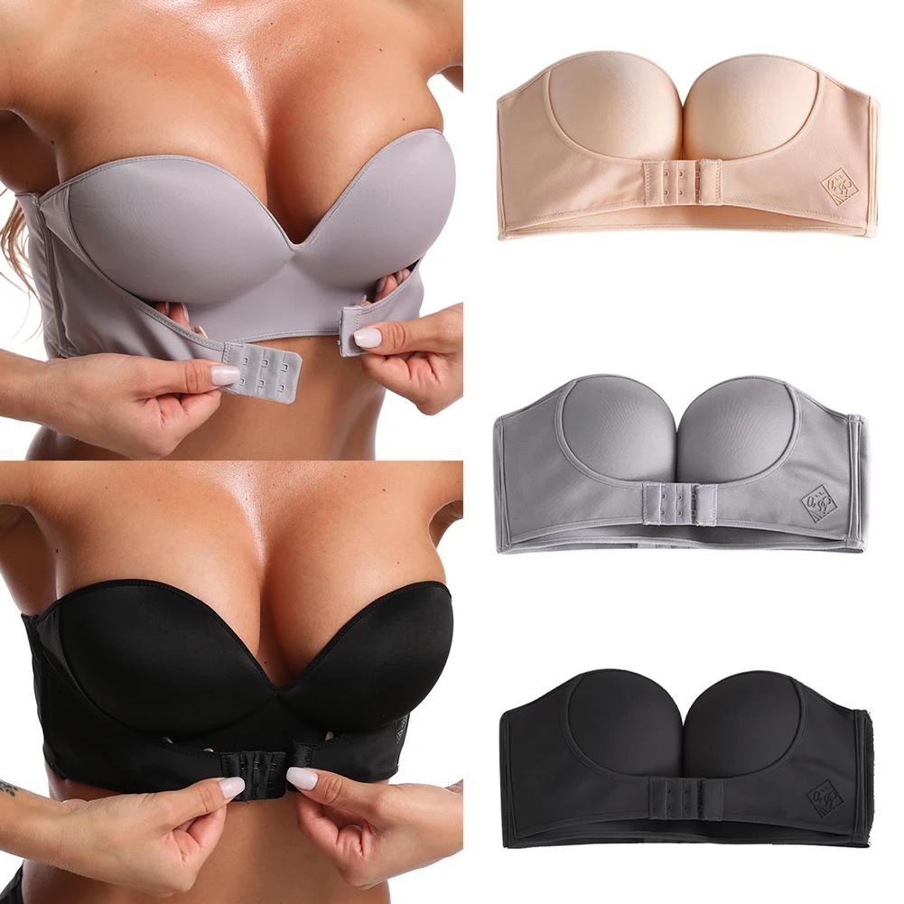 Strapless Push Up Bra for Women, Front Closure Bralette, Invisible Bras, Wireless Underwear, Sexy Lingerie, Seamless Brassiere