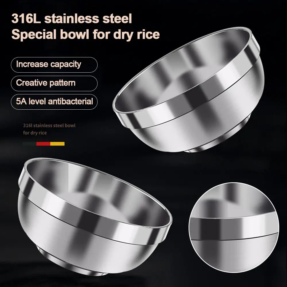 316 Stainless Steel Stainless Steel Bowls Double-layer Thick Durable Soup Rice Bowls Anti Scalding Bowls Kindergarten