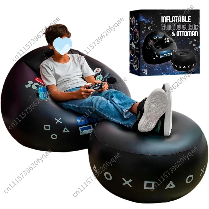 Game Chair with Cup Holder and Side Pouch Game Player Inflatable Furniture Black Style Game Chair Inflatable Sofa