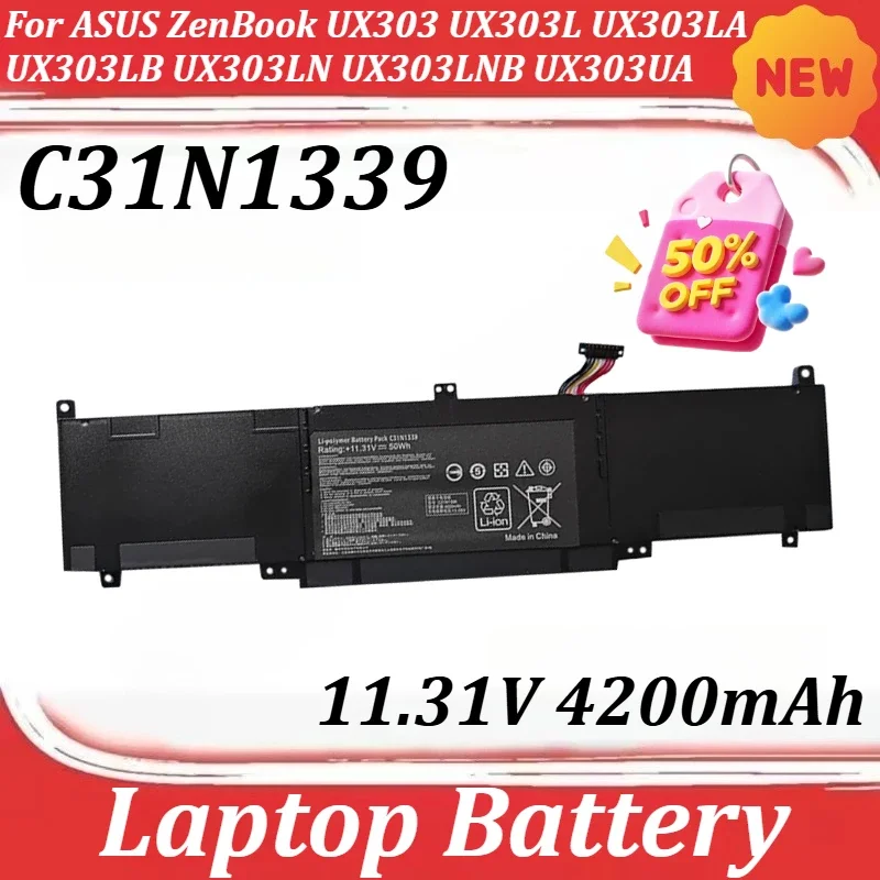 

Аккумулятор для ноутбука 11.31V 4200mAh C31N1339 для ASUS ZenBook UX303 UX303L UX303LA UX303LB UX303LN UX303LNB UX303UA UX303UB Q302L
