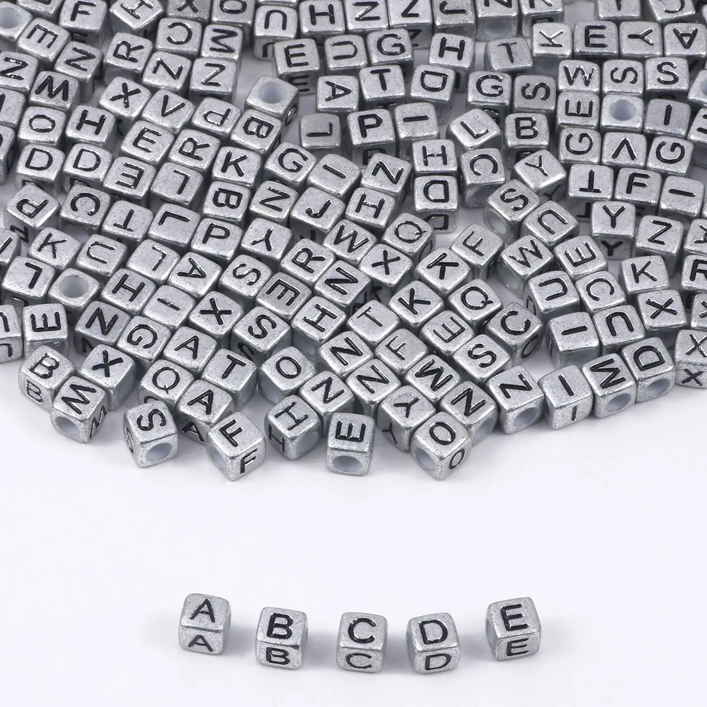 100/200/500pcs 6x6mm Mixed Grey English Letter Beads Cube Loose Acrylic Beads for Accessories Jewellery Making