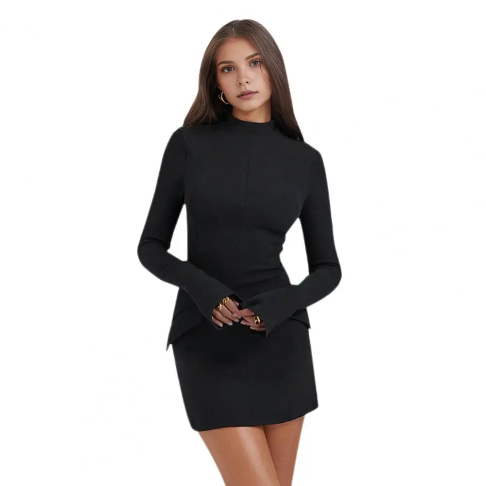 Dark Blue Two Pocket Sexy Mini Dress For Women 2024 Autumn Winter New Long Sleeve Bodycon Club Party Dress Elegant