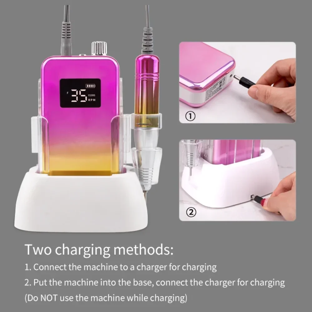 Professional Portable Cordless Desktop 35000RPM Electric Nail File Rechargeable Nail Sander for Gel Nail Polishing For Home