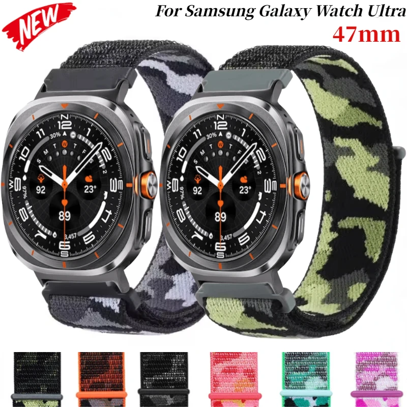 Camouflage Nylon Strap for Samsung Galaxy Watch 7 Ultra 47mm Sports Breathable Replacement Bracelet for Galaxy Watch Ultra Band