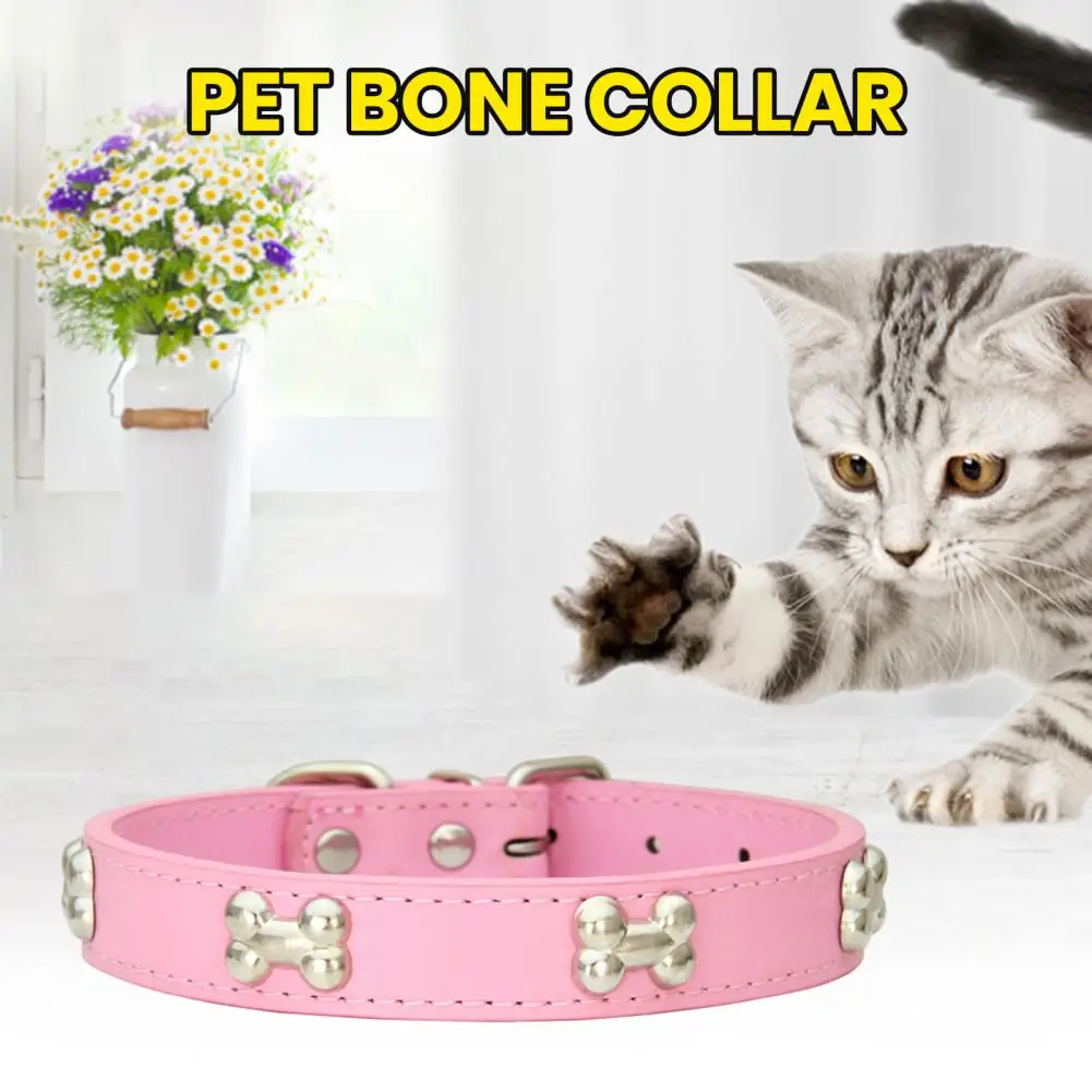 Pet Collar With Bone Pattern Design Metal Buckle Adjustable Size Pet Collar With Leash Clip Chihuahua Pet Collar Cat Accessories