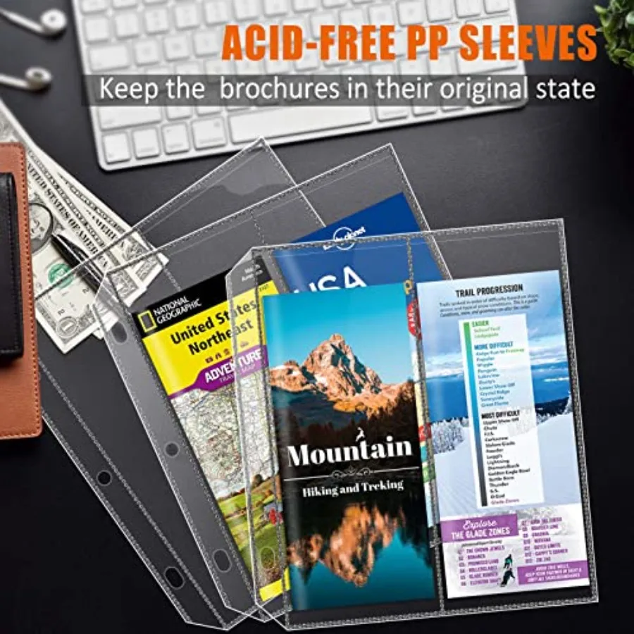 Mangas de mapa dobradas, envelopes protetores de mapa, página para suporte de folheto de 3 anéis com bolsos de 4,5 "x 11", 20 peças