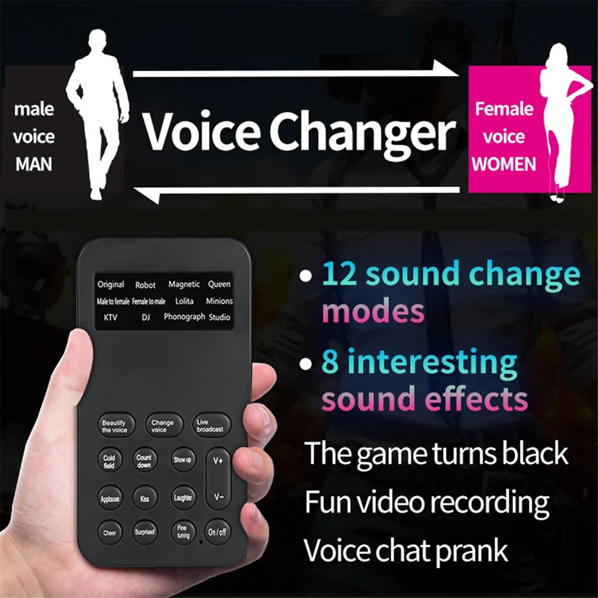 IYBBW-S9 Voice Changer 12-Stimmwechselmodulator mit einstellbaren Sprachfunktionen, Telefon, Computer, Soundkarte, Mikrofon-Werkzeug