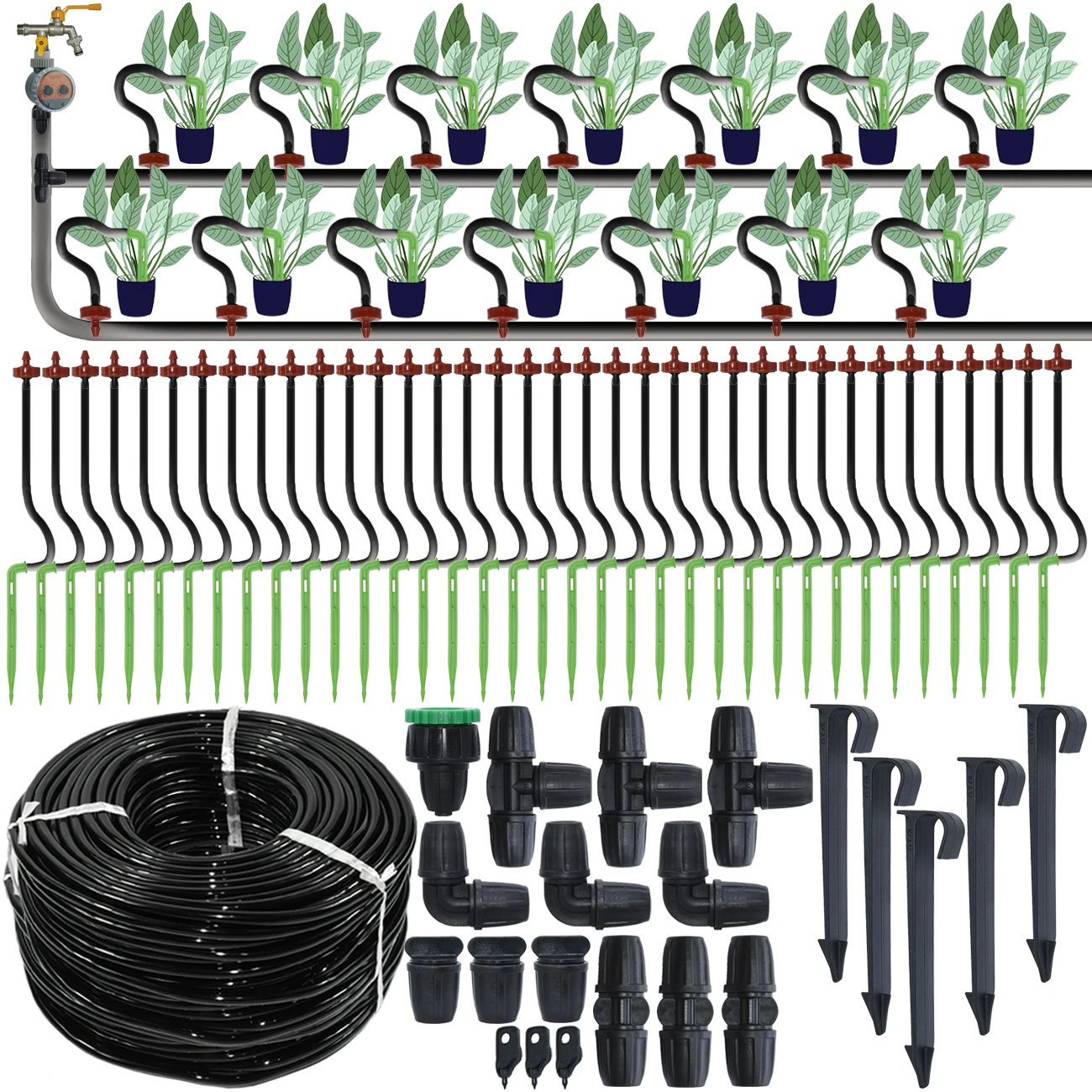 

Sprycle Garden 2L/H 3/5mm Watering Saving System Kit DIY Drip Irrigation Dripper 1/8'' Hose for Potted Bonsai Plant Greenhouse