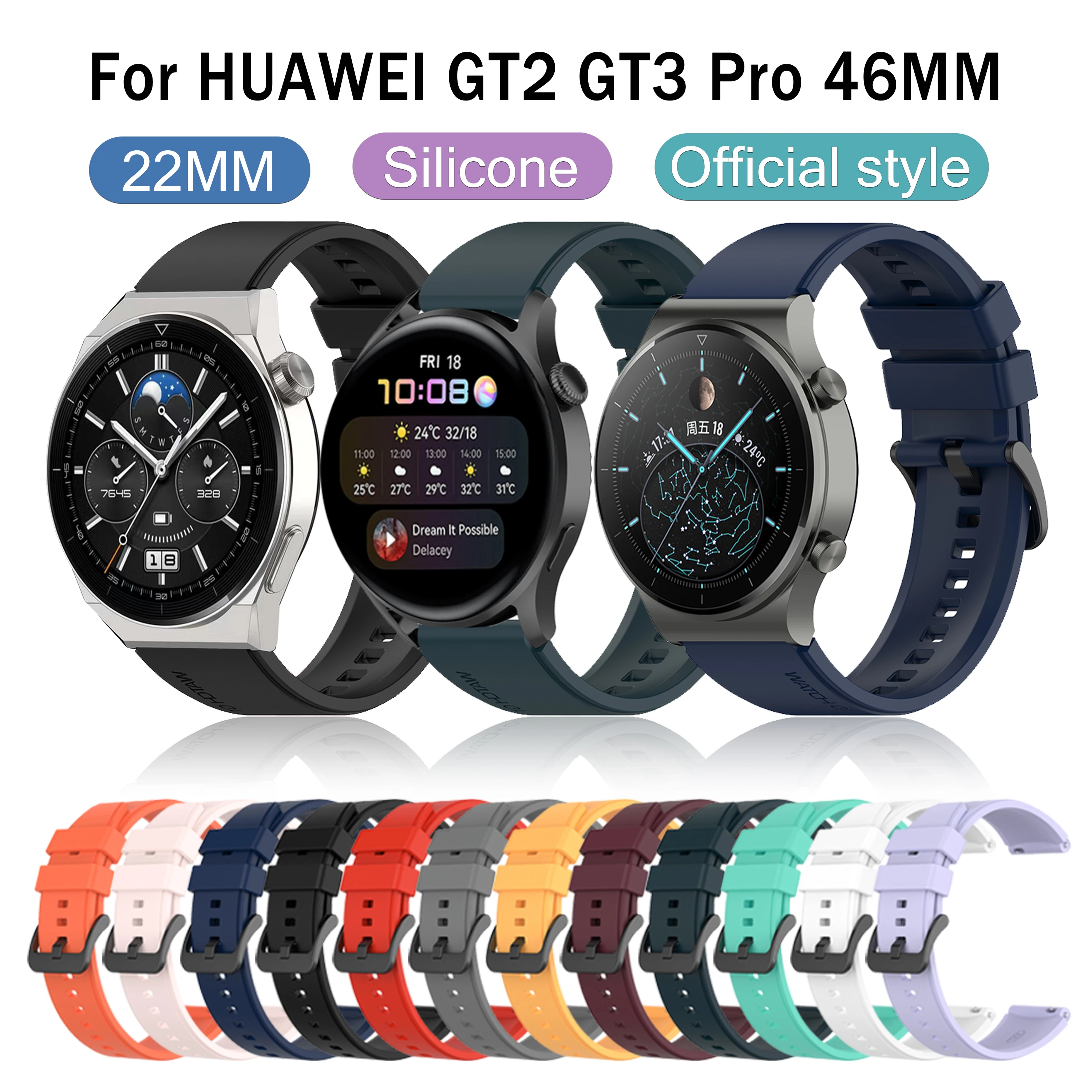 

22mm Official Silicone Strap For Huawei Watch GT 2 Pro Smart Watch Band Sports Wrisband for Huawei GT 3 Pro 46mm Bracelet Correa