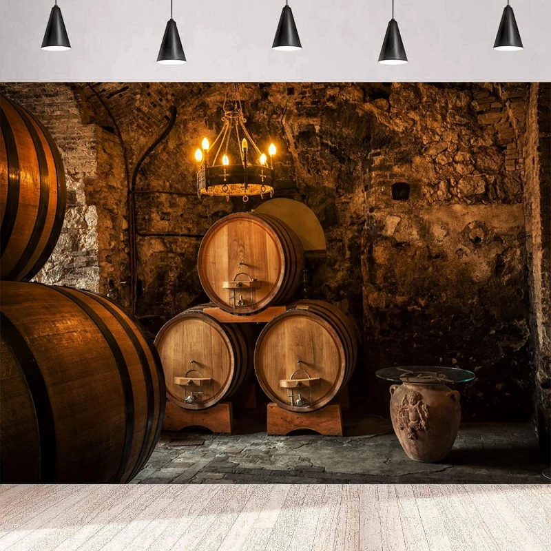 Vintage Wine Cellar Photography Backdrop Rustic Wooden Barrels Underground Wine Cellar Storage Room Bar Club Background Wall