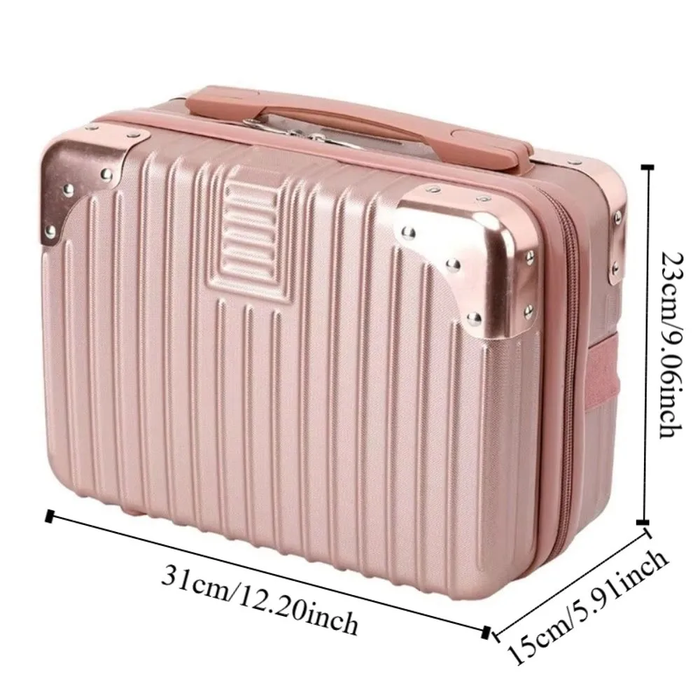 Retro 14 Inch Makeup Case Cosmetic Handbag Mini Handheld Suitcase Square Anti Collision Luggage Travel Box with Straps Flight