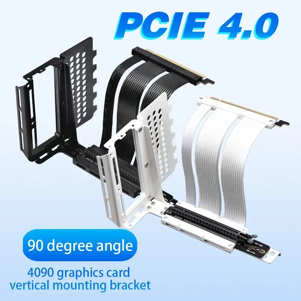 

White Riser PCIE 4.0 X16 Extension Cable PCIe4 90 Degree Lossless PCI Express Gen4 4090 Graphics Video Card Vertical GPU Bracket