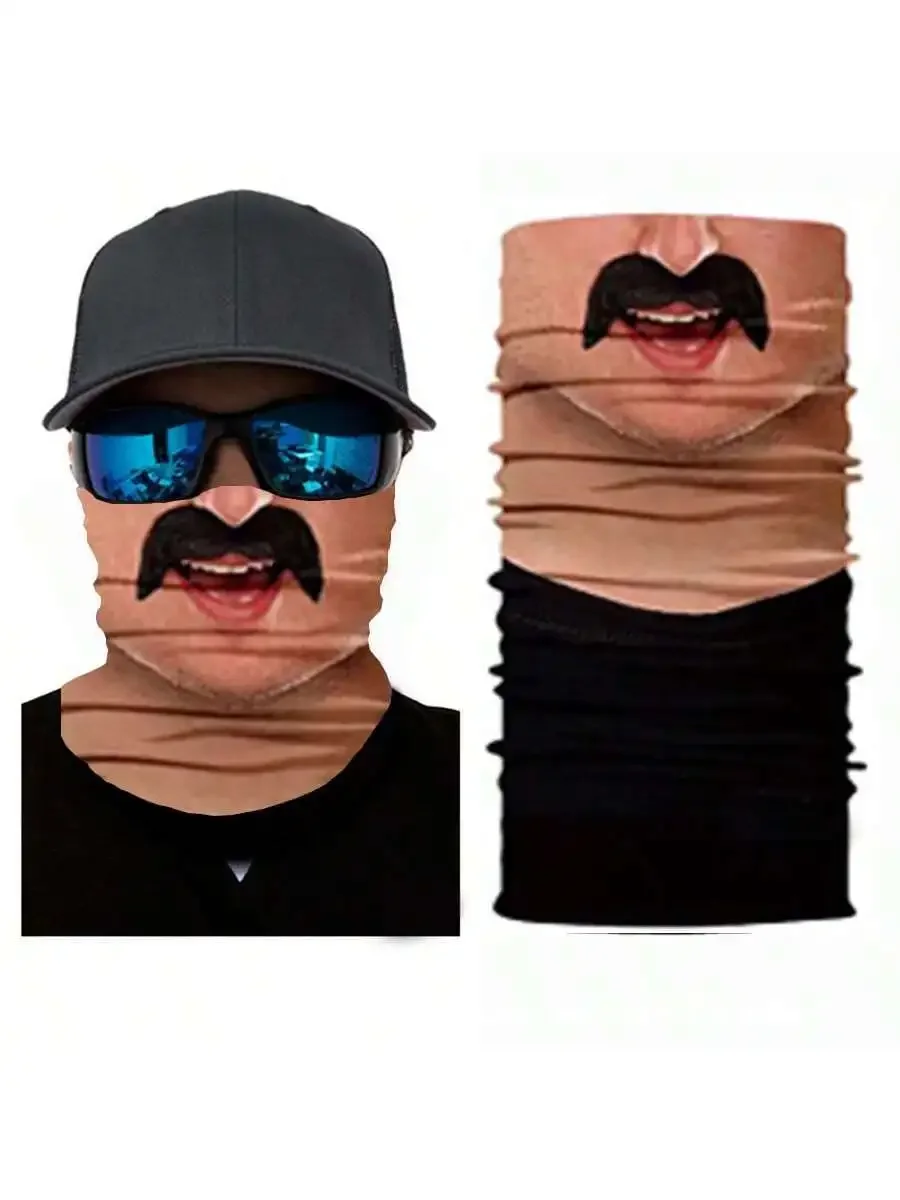 

Polyester Magic Neckband Face Cover With Mustache Print For Outdoor Cycling Sun Protection