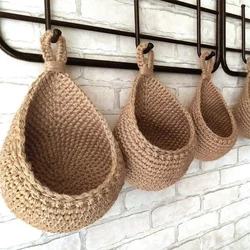 Wall-mounted Vegetable Basket Fruit and Sundry Basket Natural Wicker Weave Storage Basket Kitchen Storage Home Decoration