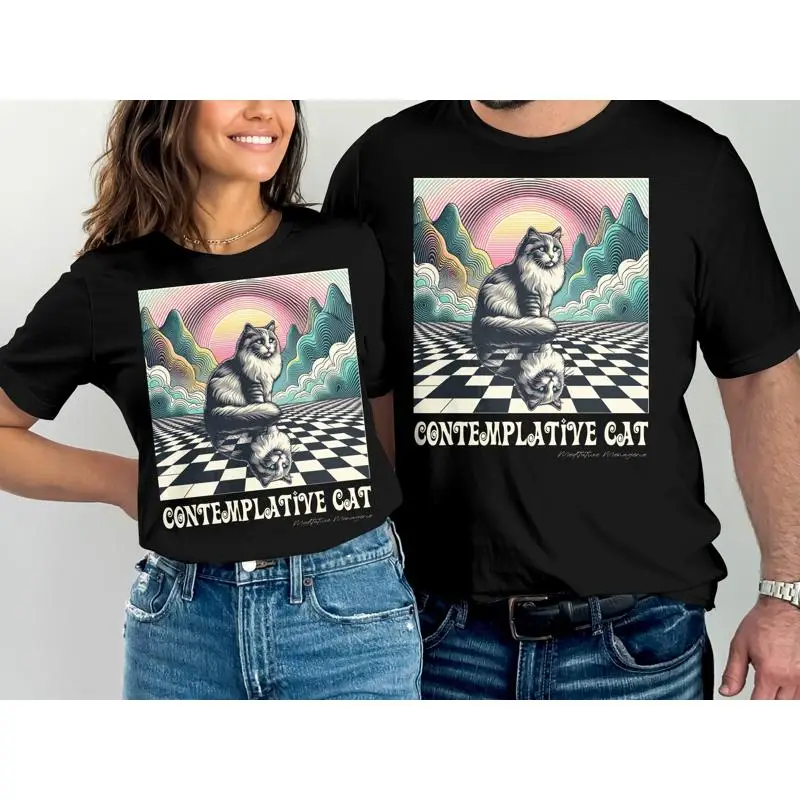 

Contemplative Cat Series T Shirt Meditative Menagerie Cool Art Relaxed Style For Lovers