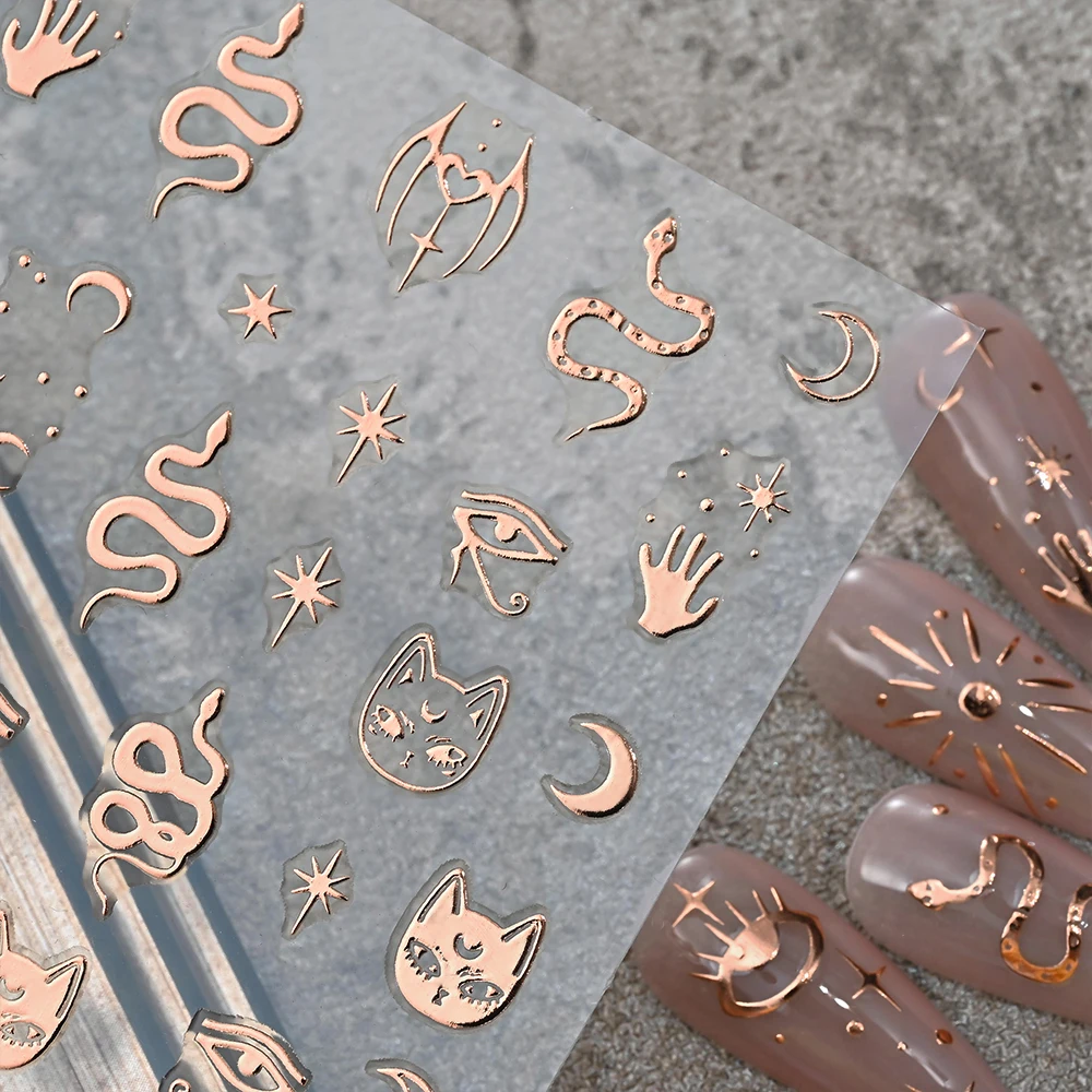 12 Uds. De pegatinas 3D metálicas para decoración de uñas con estrella/luna, bronceado dorado/plateado Y2K Starlight, calcomanías para uñas de 10x8cm, deslizador autoadhesivo para manicura