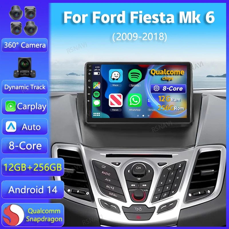 Android14 Carplay Auto For Ford Fiesta Mk 6 2009 2010 2011 2012 2013 2014 -2018 Multimedia Car Radio Player WIFi+4G DSP GPS 2DIN