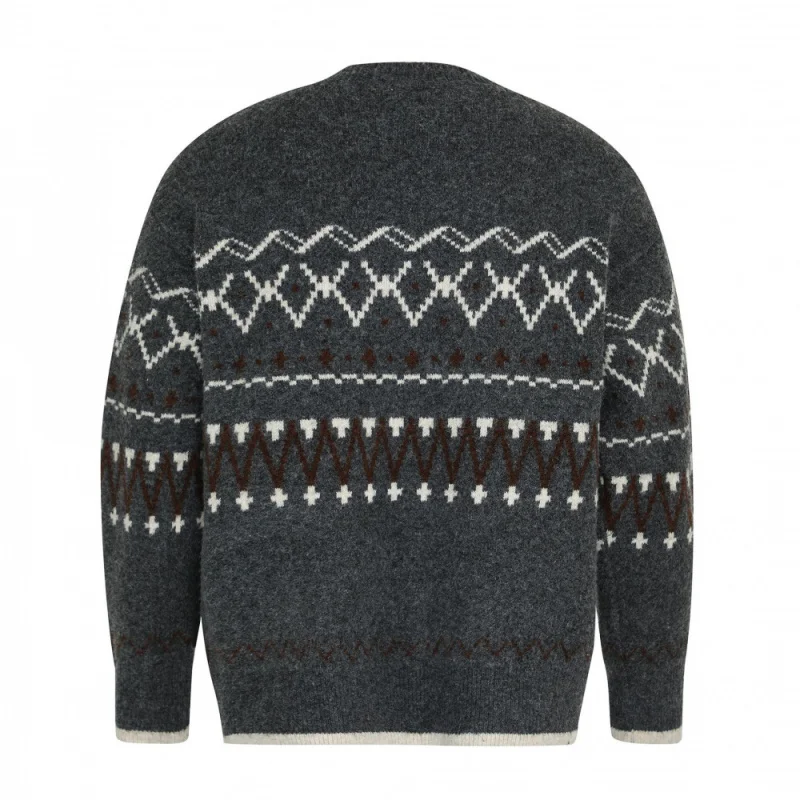Men's Gray Fair Isle Knit Sweater, 2025 Autumn New Warm Thermal Button-Down Casual Outerwear