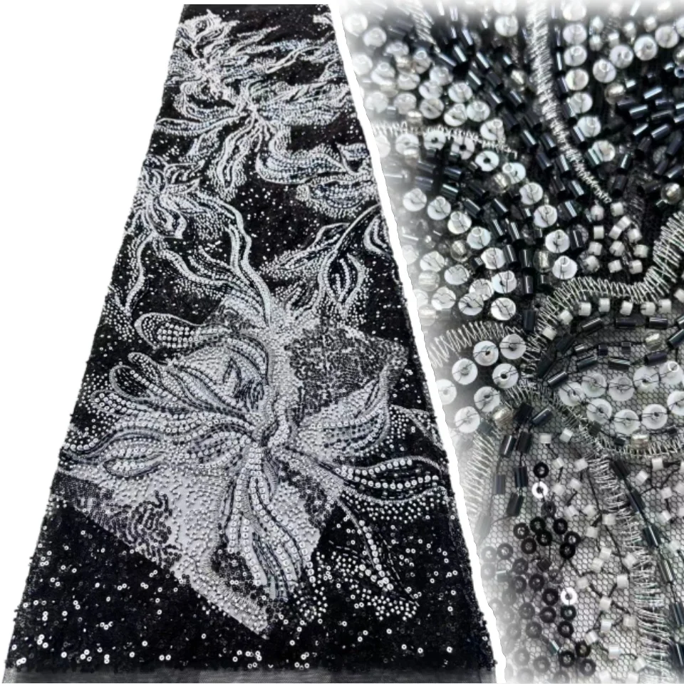 

5 ярдов нигерийской кружевной ткани высокого качества, роскошный тюль, африканское французское кружевное платье с бисером, свадебное платье для женщин, шитье AH1476