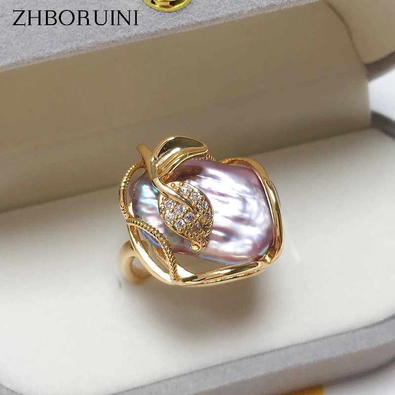 ZHBORUINI 2024 anillo de perlas barrocas 100% perla de agua dulce Natural Real chapado en oro de 14K joyería de mujer anillo Individual al por mayor