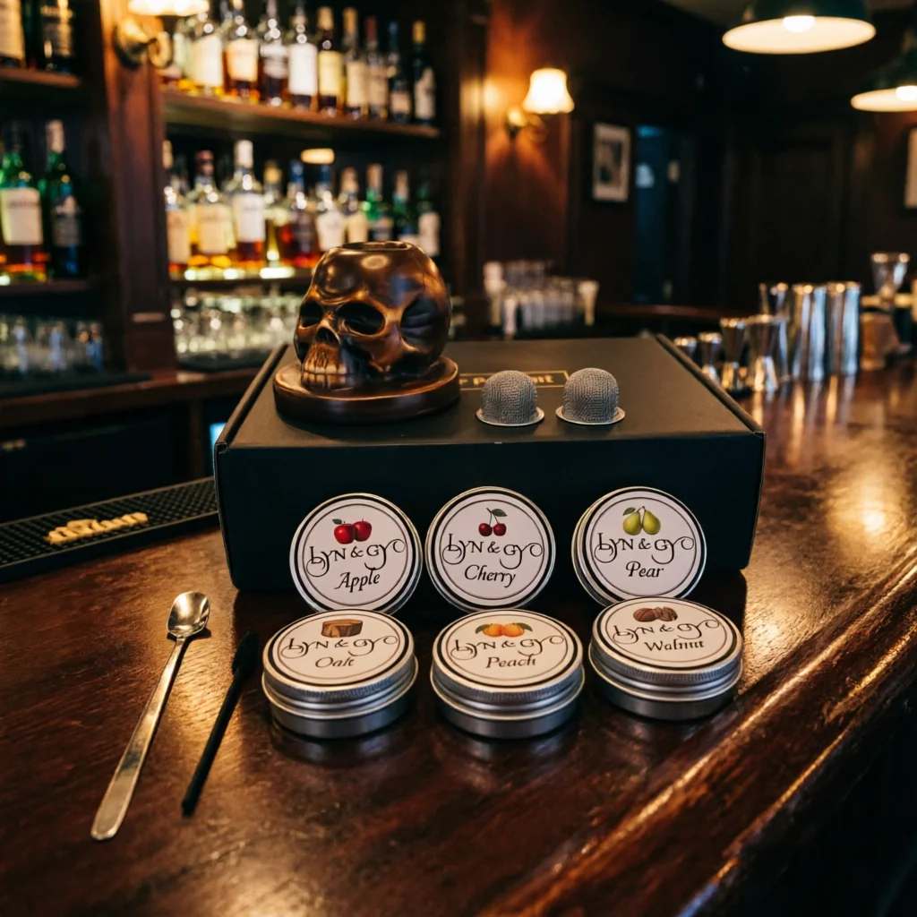 LYN&GY Skull-Shaped Whiskey Smoking Kit – Ceramic Cocktail Smoker with 6 Wood Chip Flavors, Unique Gift for Smoky Flavor Fans
