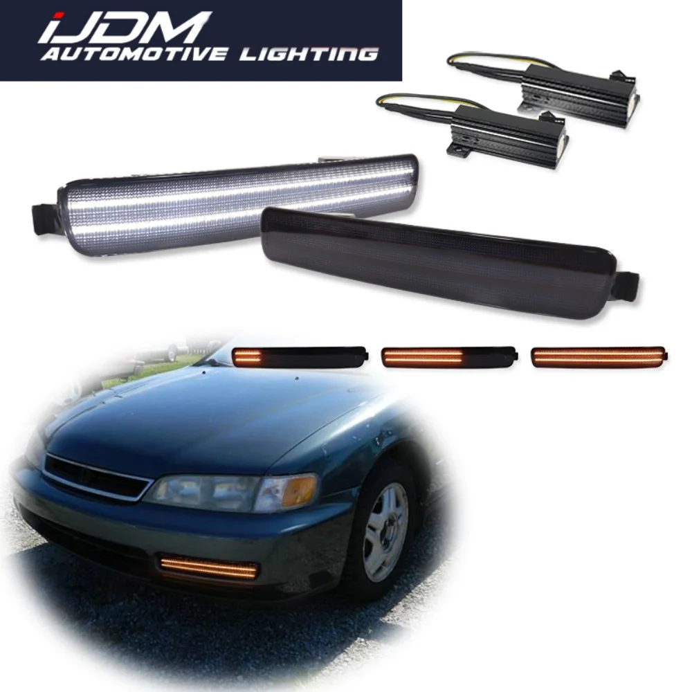 

For Honda Accord 2D Coupe 4D Sedan 1996 1997 Dynamic Amber & White LED Front Bumper Turn Signal Lights DRL Running/Driving Light
