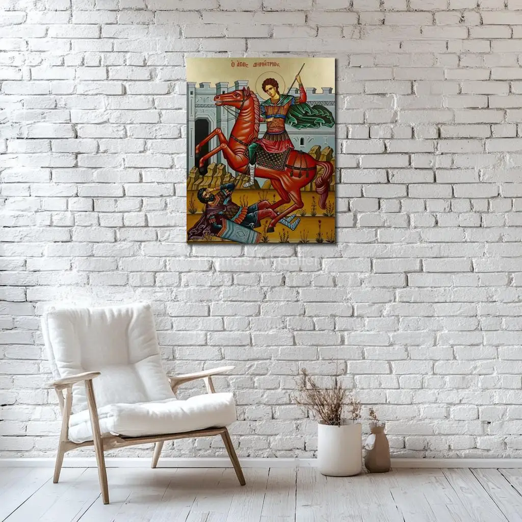 Saint Demetrios of Thessaloniki Greek Orthodox Icon HD Canvas Print Byzantine Military Saint Art for Home Altar Church Decor
