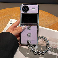 Luxury Camellia Electroplating Phone Case For VIVO X Flip XFlip Silvery Bracelet Hard PC Back Cover